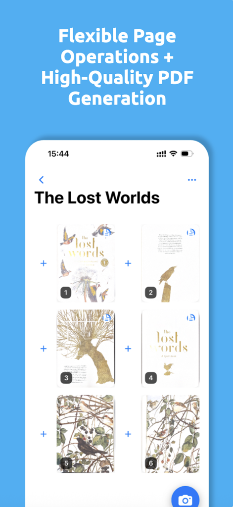 Scanner for Book Lover - 書籍愛好家のためのスキャナーアプリのインターフェース。スキャンされたページとPDF生成ツールが表示されている。