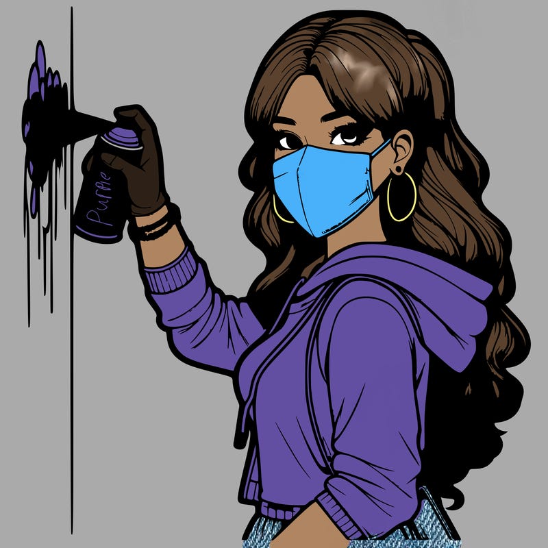 realistic girl with mask spray painting a wall