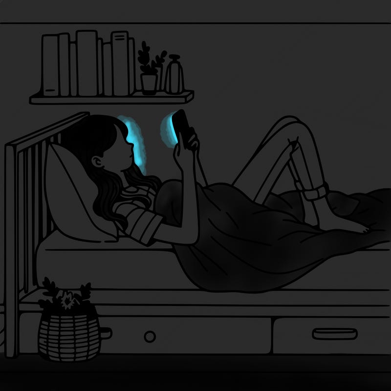 a girl laying on her bed with her phone