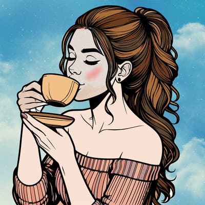 realistic woman drinking tea