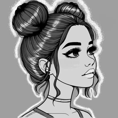 realistic girl with buns on the top of her head