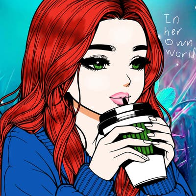 realistic girl drinking coffee