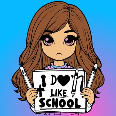 realistic girl holding i don't like school poster