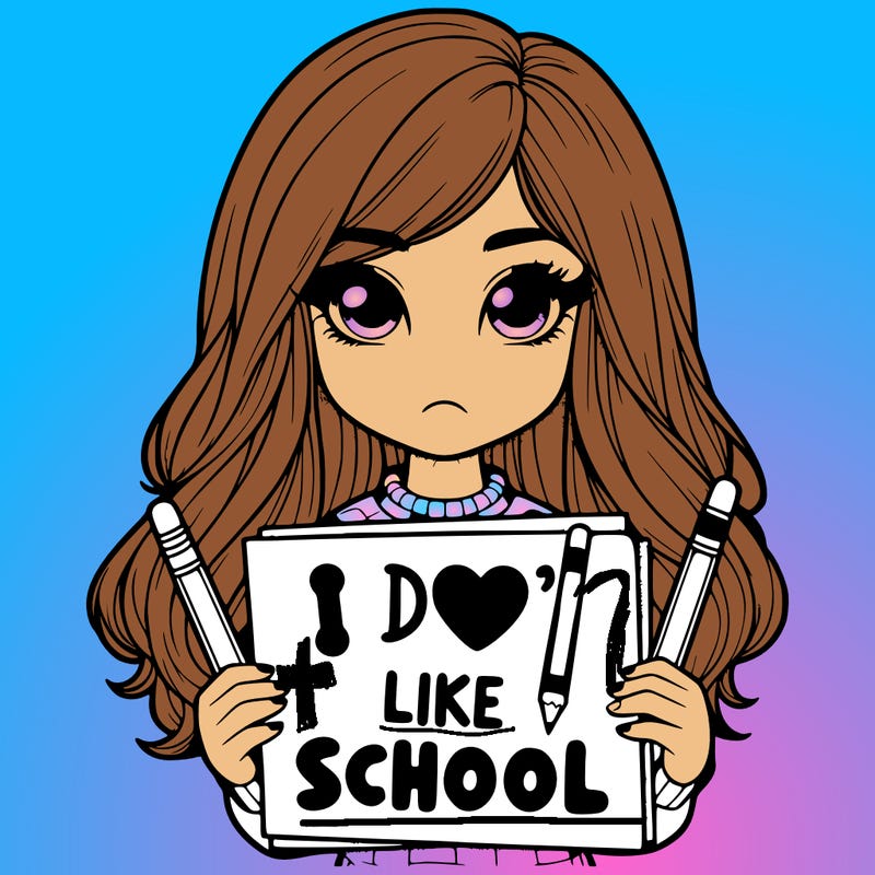 realistic girl holding i don't like school poster