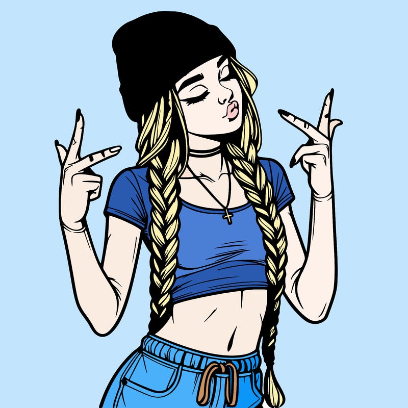 realistic teenage girl with braids and a beanie and crop top doing 🫶🏼