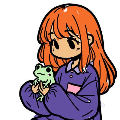 girl with long hair and a oversized shirt. and she is holding a frog