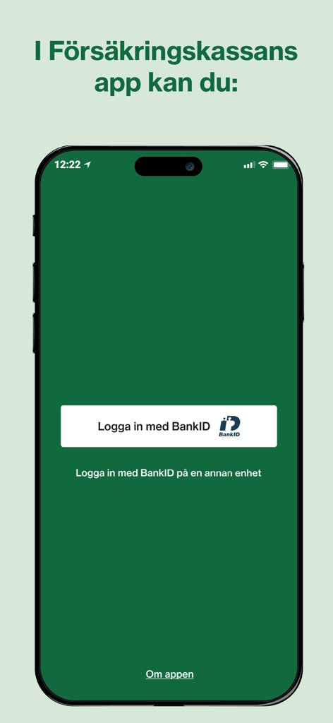 Swedish social insurance agency app login screen with bankid button