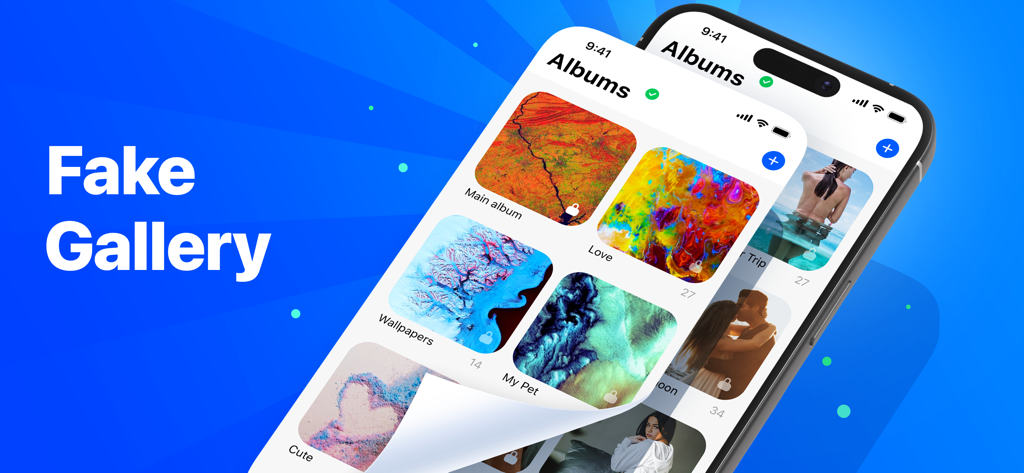 Secret Photo Album - SA - Interfaz de la aplicación Álbum de Fotos Secreto que muestra la función Galería Falsa con varias carpetas de señuelo