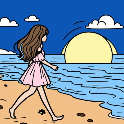 girl walking on beach at sunset