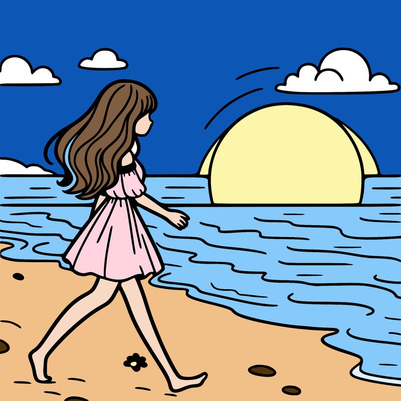 girl walking on beach at sunset