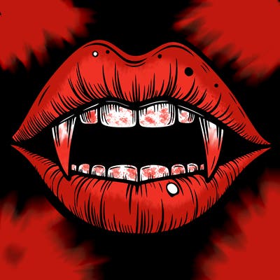 lips with vampire teeth