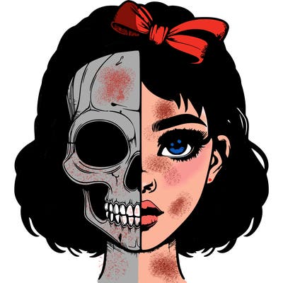 realistic girl with half skull mask