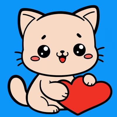 one cute cat holding a heart