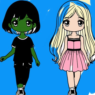 two girls,one with short hair and one with long hair