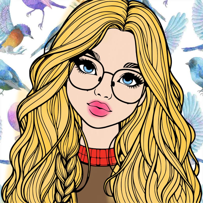 girl with long hair and freckles and glasses realistic