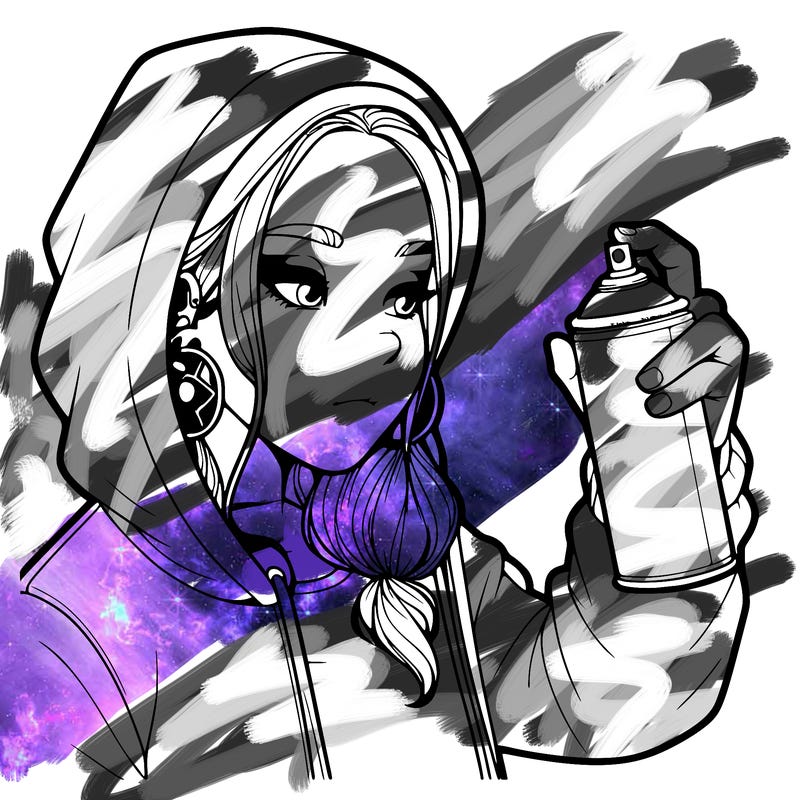 a realistic girl, spray painting