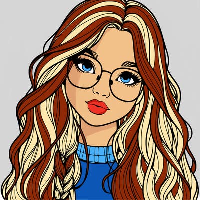 girl with long hair and freckles and glasses realistic