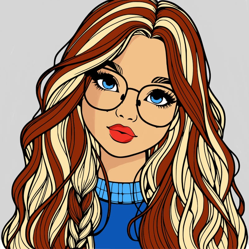 girl with long hair and freckles and glasses realistic