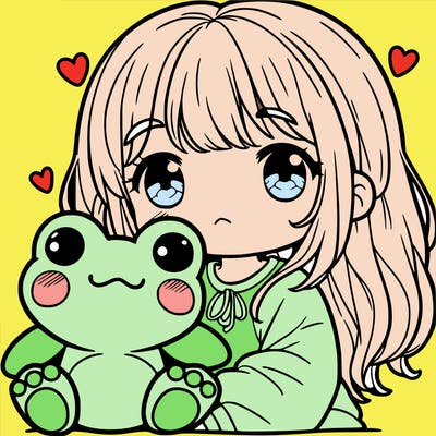 a girl with her frog plus