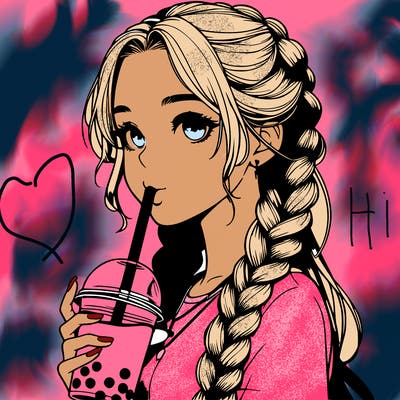realistic girl with braided hair drinking boba
