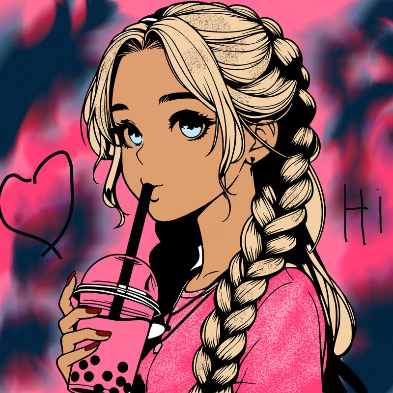 realistic girl with braided hair drinking boba