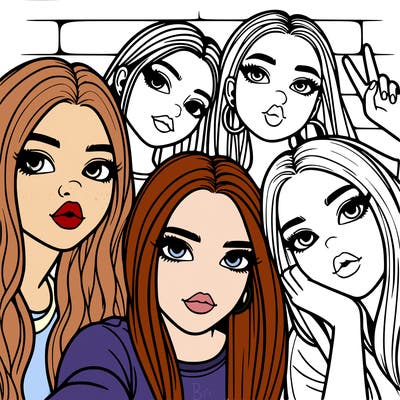 group of teen girls friends y2k up close in a selfie