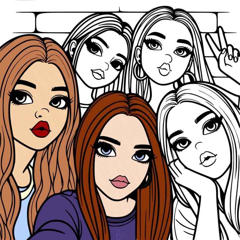 group of teen girls friends y2k up close in a selfie