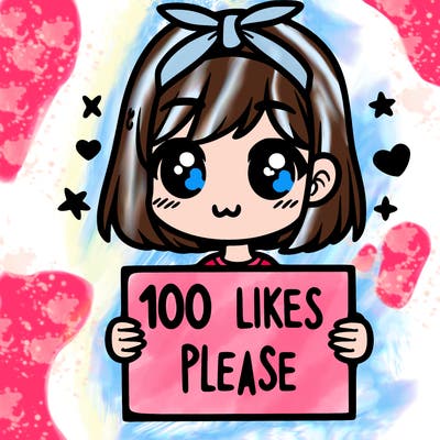 girl holding sign saying 100 likes please