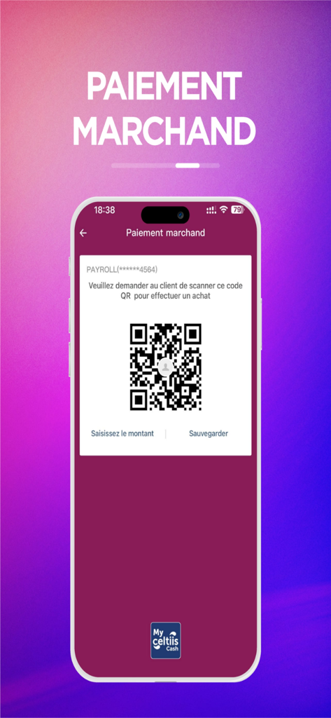 Smartphone-Bildschirm mit einem Händlerzahlungs-QR-Code, den Kunden in der Partenaires waa App scannen können