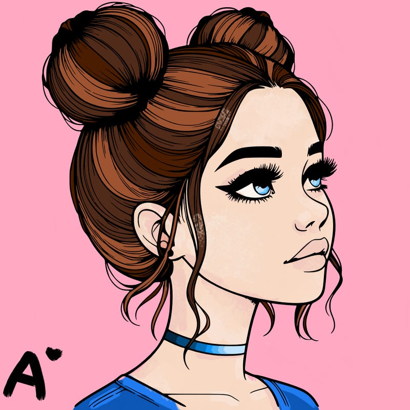 realistic girl with buns on the top of her head