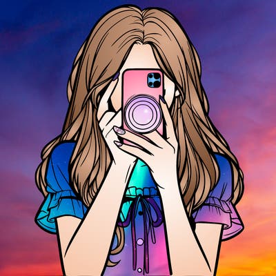 a realistic girl holding her phone taking pictures