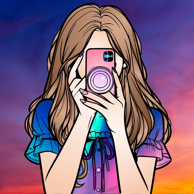 a realistic girl holding her phone taking pictures