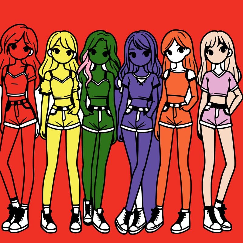 a group of girls wearing crop tops and shorts