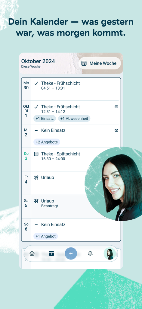 gastromatic - Gastromatic mobile app showing a weekly calendar with work shifts and vacation status