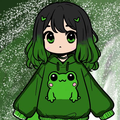 girl wearing frogging sweatshirt