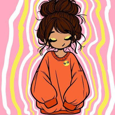 girl with baggy sweatshirt and messy bun
