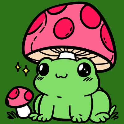 a cute frog with a mushroom hat