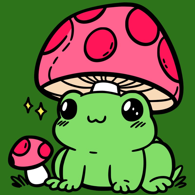 a cute frog with a mushroom hat