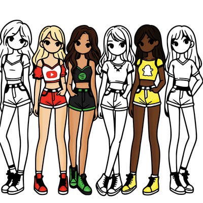 a group of girls wearing crop tops and shorts