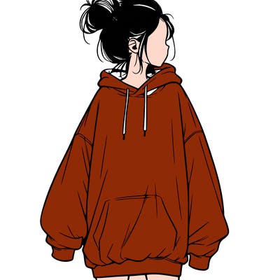 realistic girl with a oversized sweatshirt on and a bun