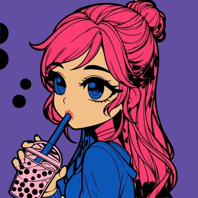 a realistic girl drinking boba