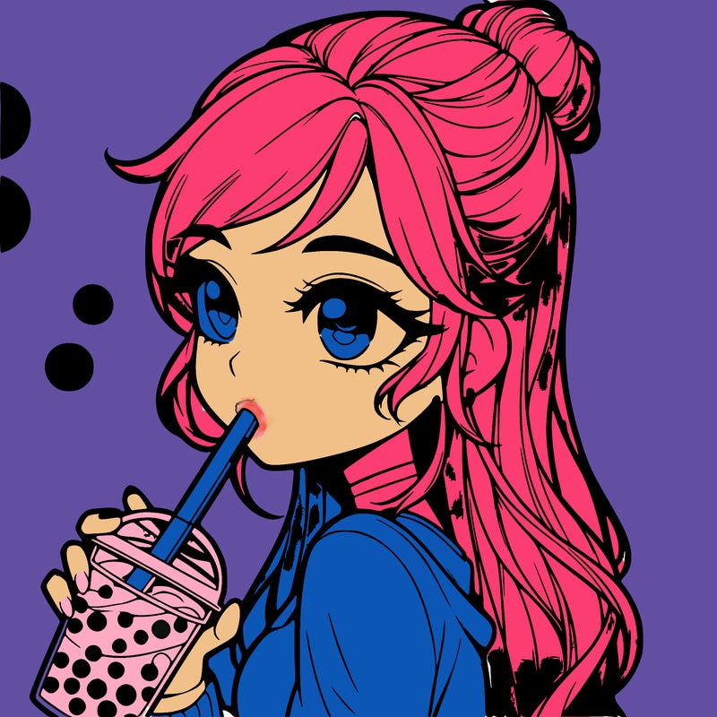 a realistic girl drinking boba