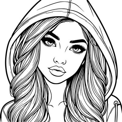 realistic beautiful girl with a hood on