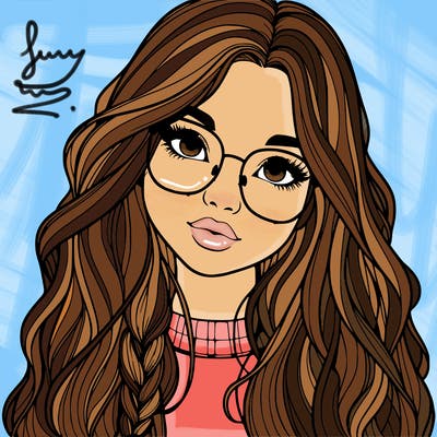 girl with long hair and freckles and glasses realistic