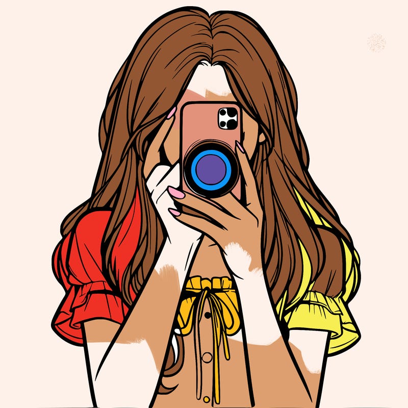 a realistic girl holding her phone taking pictures
