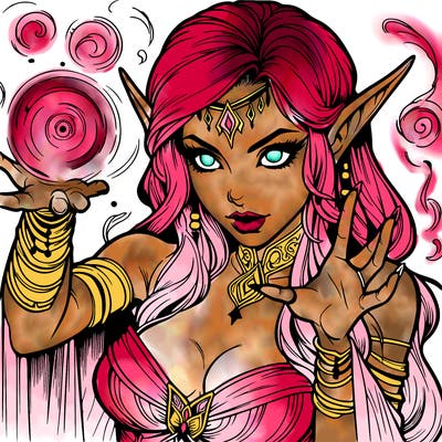 realistic scary beautiful elf sorceress casting spell