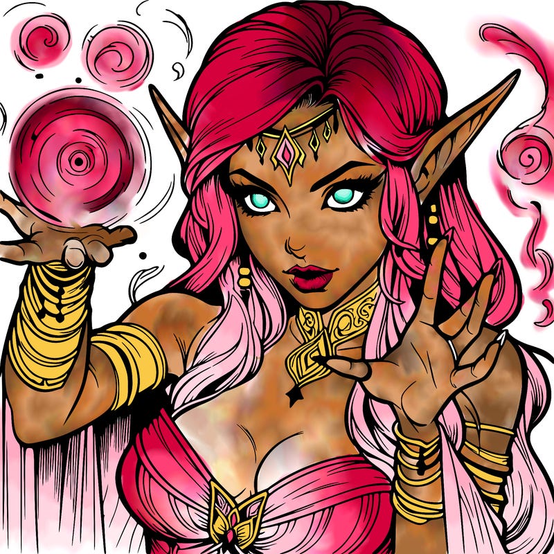 realistic scary beautiful elf sorceress casting spell