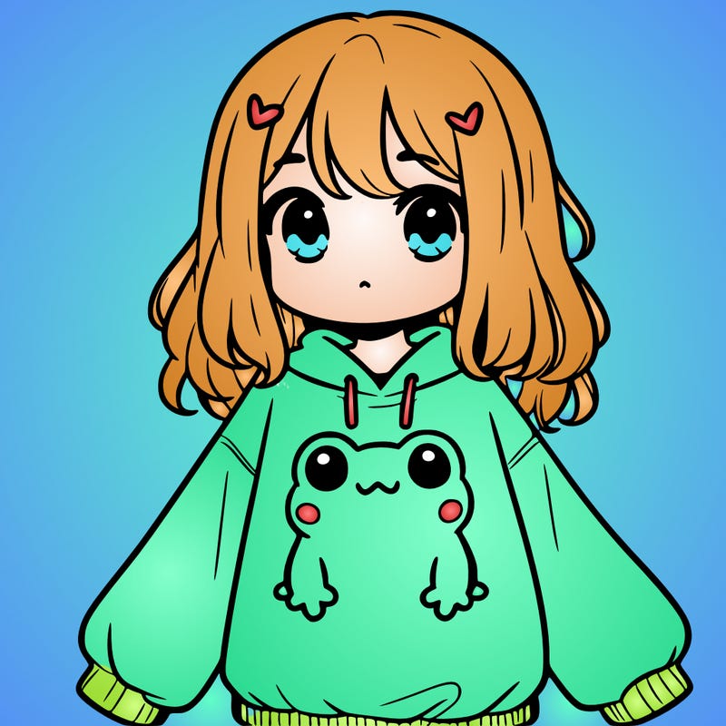 girl wearing frogging sweatshirt