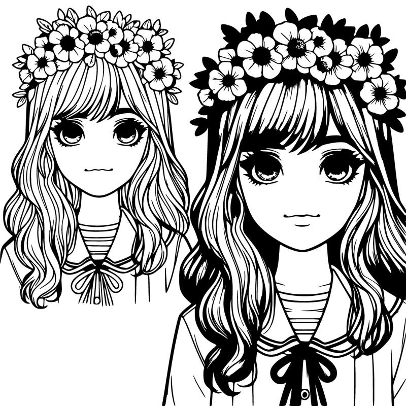 realistic preppy girl with a flower crown