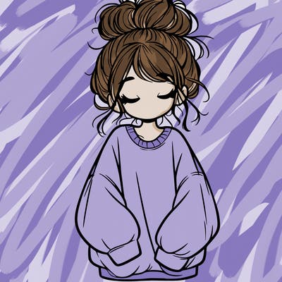girl with baggy sweatshirt and messy bun